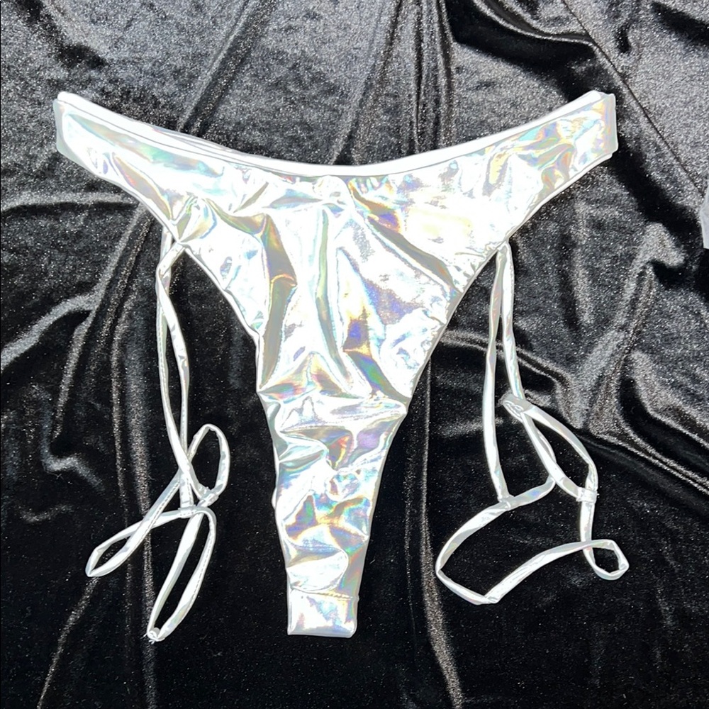 NWT Silver Holographic Bottom with attached leg Harness
